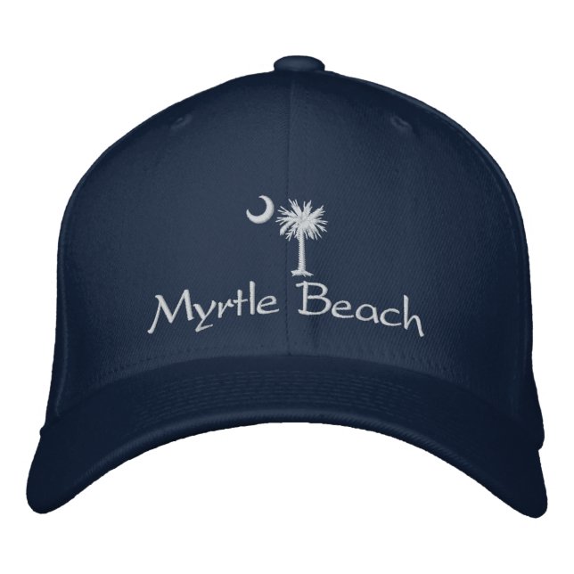 Casquette Brodée Chapeau brodé de palmier de Myrtle Beach blanc (Devant)