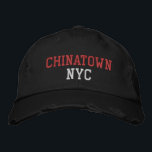 Casquette Brodée CHINATOWN NYC rouge et blanc sur le style Vintage<br><div class="desc">Broderie NYC Rouge et Blanc sur casquette en coton noir de style vintage. La broderie est personnalisable à d'autres choix de couleurs en sélectionnant le bouton "Modifier la conception" de l'outil. Vous pouvez également choisir la couleur du casquette sur la page principale de l'article.</div>