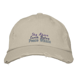 Casquette Brodée Citation de paix Sky Earth bleu violet pierre rust