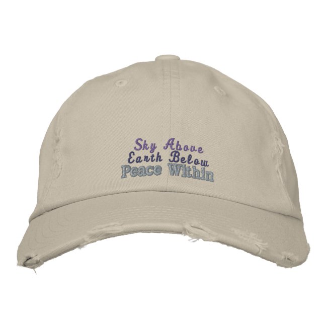 Casquette Brodée Citation de paix Sky Earth bleu violet pierre rust (Devant)