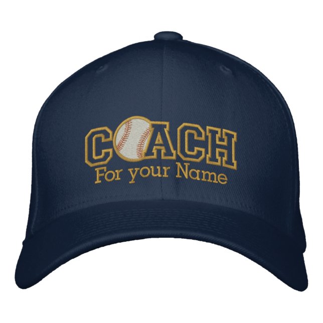 Casquette Brodée Coach doré de baseball personnalisé avec votre nom (Devant)