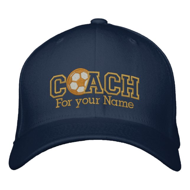 Casquette Brodée Coach doré de soccer personnalisé avec votre nom (Devant)