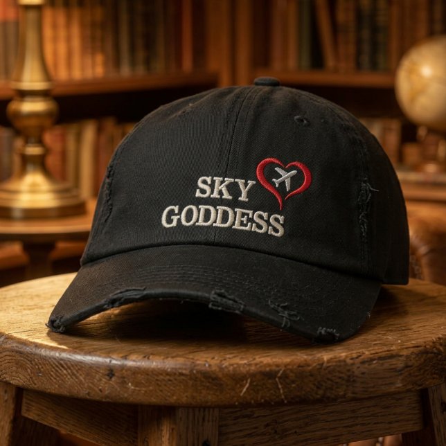 Casquette Brodée Cœur d'avion de la déesse du ciel Nom personnalisé (Créateur téléchargé)
