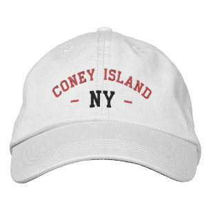 Casquette Brodée CONEY ISLAND NY Preppy Rouge noir sur blanc