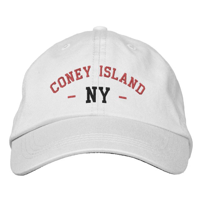 Casquette Brodée CONEY ISLAND NY Preppy Rouge noir sur blanc (Devant)