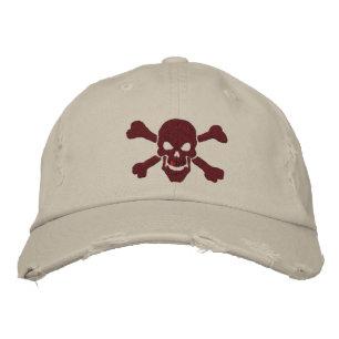 Casquette Brodée Crâne classique de croisés de pirates en rouge bor