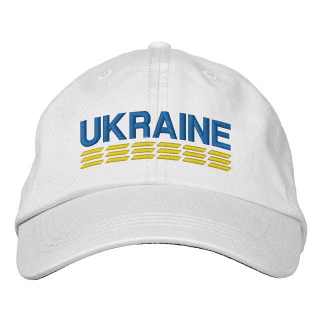 Casquette Brodée Drapeau UKRAINE Couleurs bleu et jaune sur blanc (Devant)