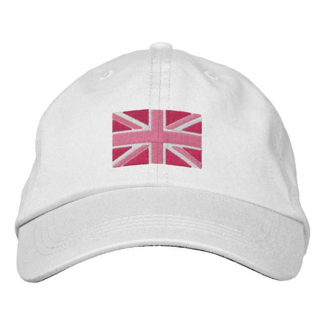 Casquette Brodée Drapeau Union Jack du Royaume-Uni en rose (Devant)