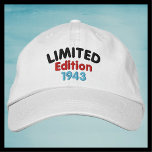 Casquette Brodée Edition limitée 1943 ou année de naissance, Funny<br><div class="desc">Edition Limitée Funny Retro Brodé Casquette de baseball - Casquette, 1943 ou votre année de naissance. Beaucoup de couleurs à choisir. Un cadeau d'anniversaire rétro vintage unique pour un vieil homme. Facile à modifier année ou texte. Exemple de casquette est blanc - les couleurs de broderie sont noir, rouge et...</div>