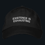 Casquette Brodée Existential Humor Sarcastic Burnt Out Personality<br><div class="desc">This embroidered cap features a dry-humor phrase that captures the universal feeling of being quietly exhausted by modern life. The clean typography and minimal layout give it a deadpan, self-aware tone that feels relatable. It’s an easy choice for people who appreciate understated sarcasm, introvert energy, and humor that says exactly...</div>