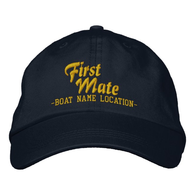 Casquette Brodée FIRST MATE Nom du bateau personnalisable Votre nom (Devant)