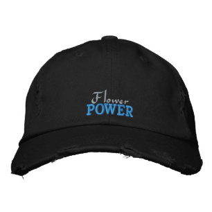 Casquette Brodée Fun Flower Power Rustique rose Turquoise Noir