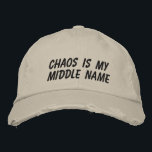 Casquette Brodée Funny Chaos Personality Sarcastic Relatable Humor<br><div class="desc">This distressed baseball cap features bold embroidered text that leans into messy energy, sarcastic self-awareness, and everyday chaos. The casual, worn-in style makes it an easy grab for errands, school drop-offs, rehearsals, travel days, or any moment when life feels delightfully unorganized. A great gift idea for parents, creatives, and anyone...</div>