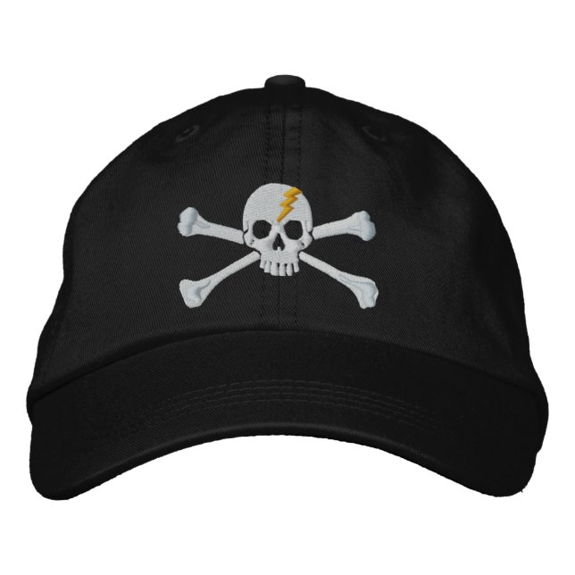 Casquette Brodée Golden Thunderbolt Crossbones Broderie du crâne (Devant)