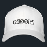 Casquette Brodée Groom noir & blanc élégant mariage chic<br><div class="desc">Groom noir texte blanc élégant chic brodé Casquette de baseball. Disponible en plusieurs couleurs et options de style.</div>