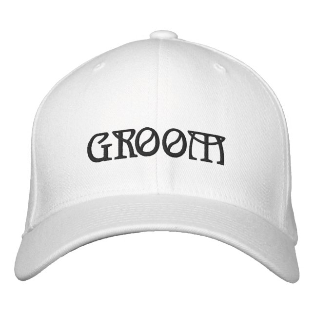 Casquette Brodée Groom noir & blanc élégant mariage chic (Devant)