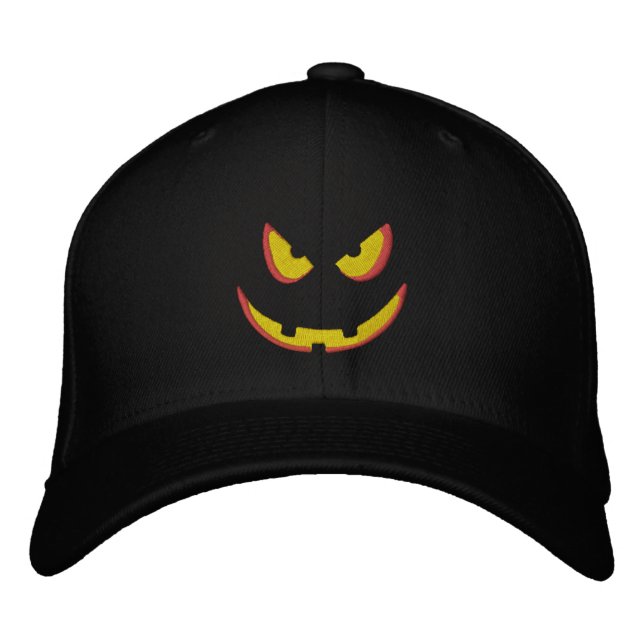 Casquette Brodée Halloween Citrouille Grin - Booo ! (Devant)
