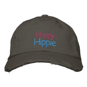 Casquette Brodée Happy Hippie Nickel Gris Rustique Vintage Rose ble