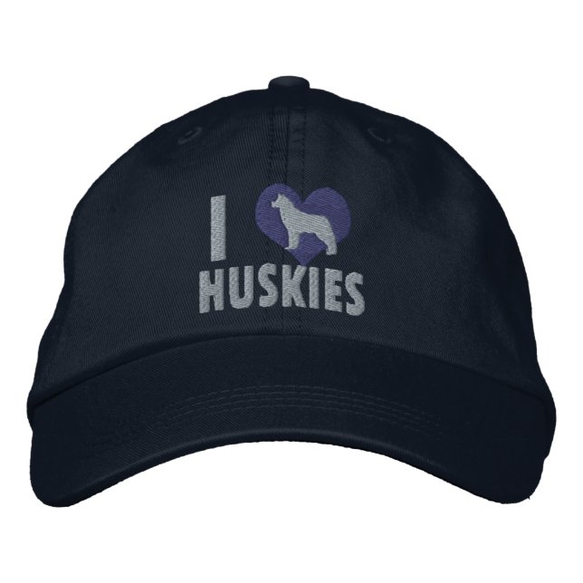 Casquette Brodée I Love Huskies Blue (Devant)