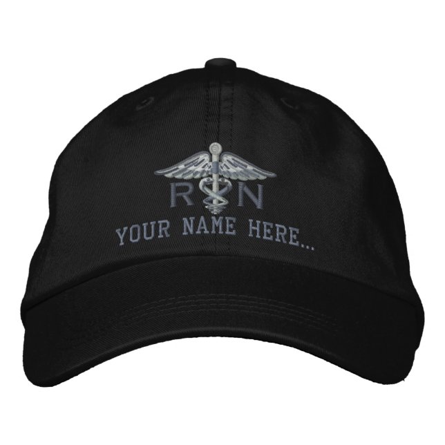 Casquette Brodée Infirmière personnalisée RN Votre texte Caduceus M (Devant)