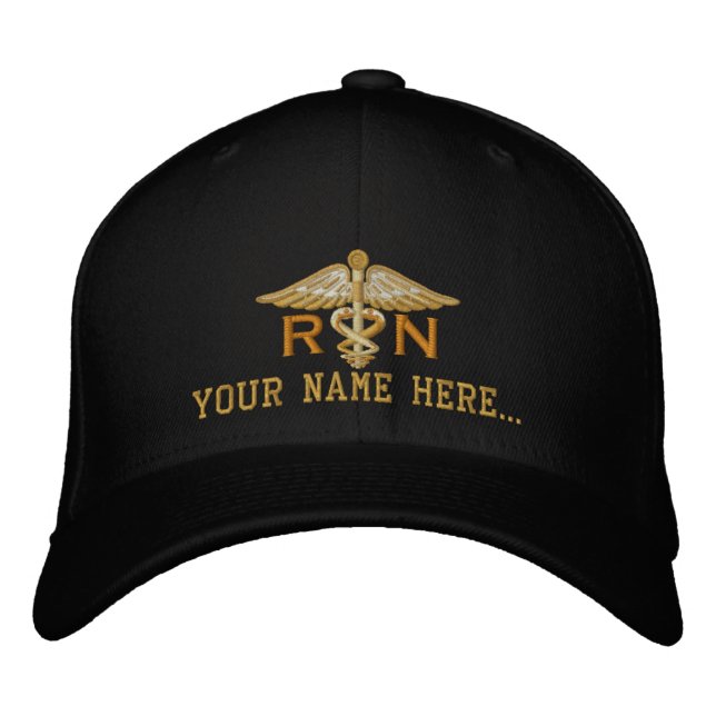 Casquette Brodée Infirmière personnalisée RN Votre texte Caduceus M (Devant)