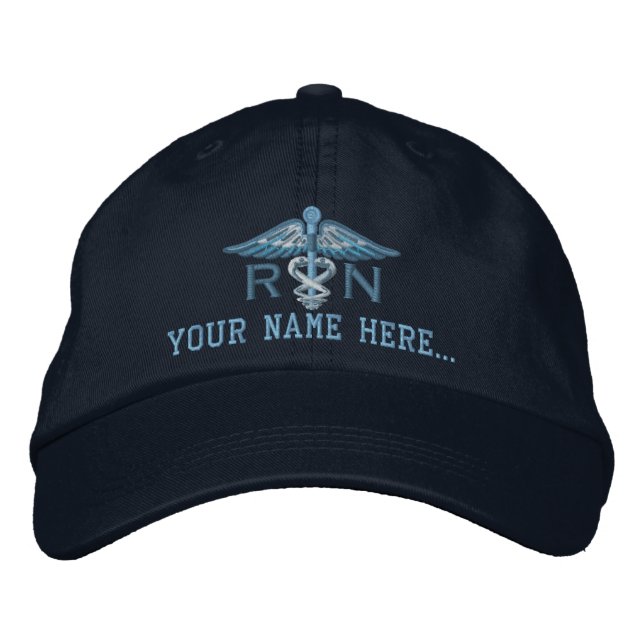 Casquette Brodée Infirmière personnalisée RN Votre texte Caduceus M (Devant)