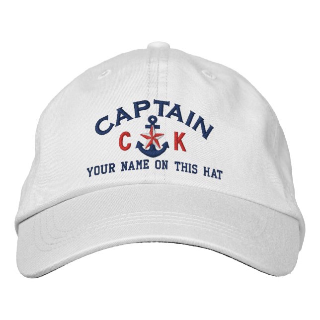 Casquette Brodée Initiales personnalisées Texte Capitaine Ancre Sta (Devant)