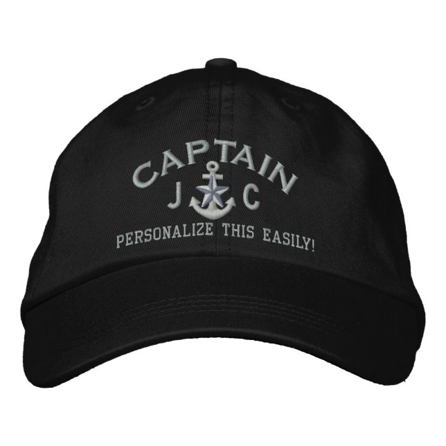 Casquette Brodée Initiales personnalisées Texte Capitaine Silver St (Devant)