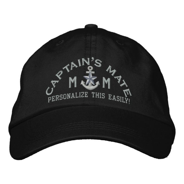 Casquette Brodée Initiales personnalisées Texte du capitaine Mate A (Devant)
