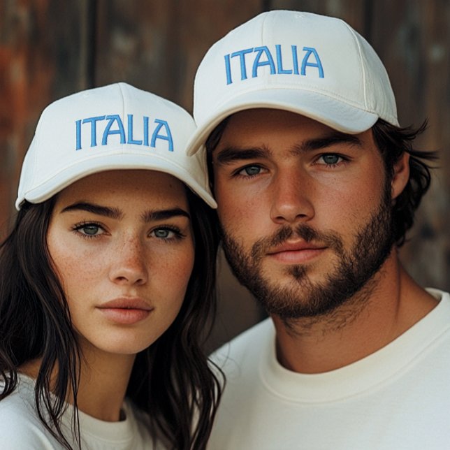 Casquette Brodée Italia Or Italy White Cap with Blue Embroidery (Italia or Italy blue embroidered white cap for italian heritage gift for her, gift for him)
