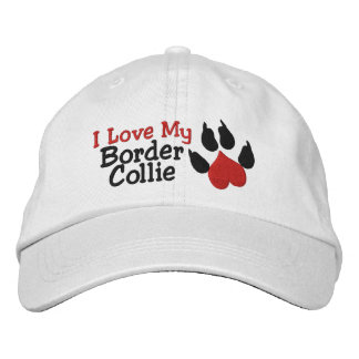 Casquette Brodée J'Aime Ma Frontière Collie Chien Empreinte de patt