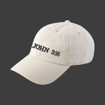 Casquette Brodée Jean 3:16 Versets de grâce blanc Broderie chrétien<br><div class="desc">Texte moderne minimaliste blanc brodé noir Casquette avec 3 grandes écritures de grâce KJV Bible versets. Portez votre message de foi chrétienne. Personnalisez ce design simple avec vos versets d'Écriture biblique préférés ajoutés aux côtés gauche/droite du casquette. Customisez-le avec la couleur/la police de votre choix. Lettres noires modernes dans tous...</div>