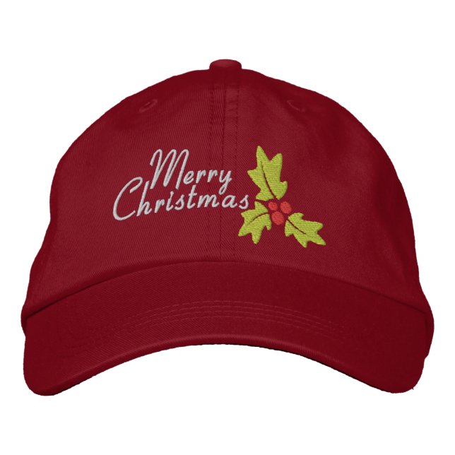 Casquette Brodée Joyeux Noël Holly Et Berries (Devant)