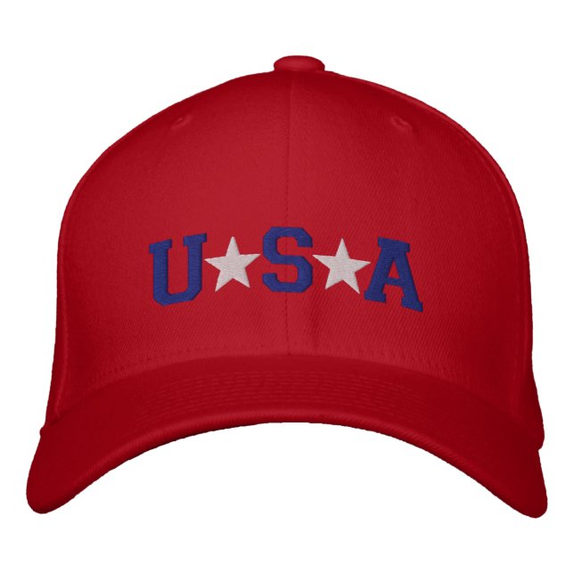 Casquette Brodée KRW Rouge Blanc et Bleu Étoiles USA brodées (Devant)