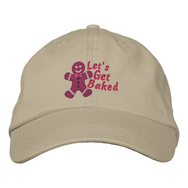 Casquette Brodée Let's Get Baked dit Gingerbread Homme en rose (Devant)