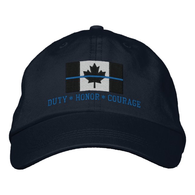 Casquette Brodée Ligne Bleue Mince Drapeau Canadien Honneur Courage (Devant)