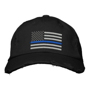 Casquette Brodée Ligne Bleue mince Drapeau US en argent