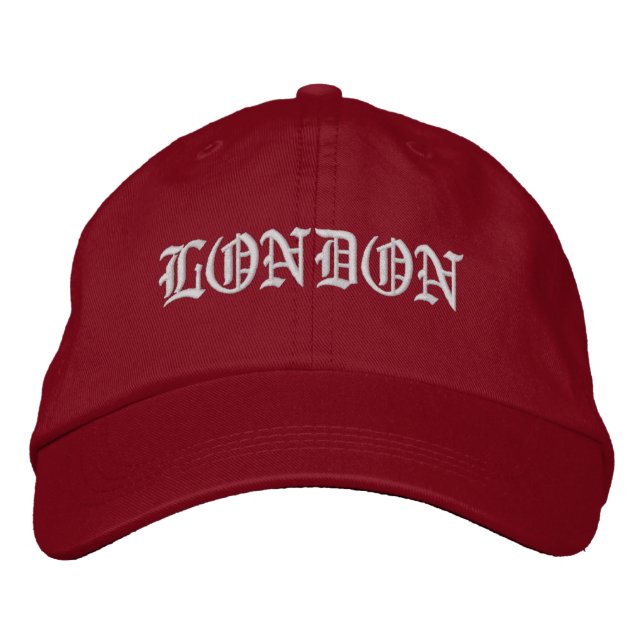 Casquette Brodée LONDRES Blanc sur rouge Vintage (Devant)