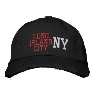 Casquette Brodée LONG ISLAND CITY NY Rouge Blanc Noir Vintage Style