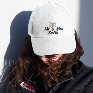 Casquette Brodée M. & Mme Nom et anneaux Mariages, Mariée, Moderne