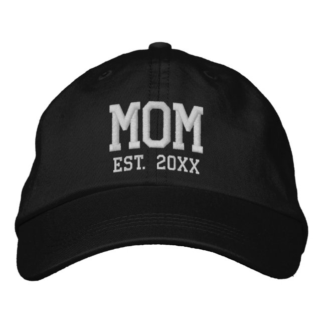 Casquette Brodée Maman Date établie blanc personnalisé texte athlét (Devant)