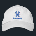 Casquette Brodée Mariage sur mesure d'une demoiselle d'honneur Casq<br><div class="desc">Surprenez vos demoiselles d'honneur avec ce casquette de baseball cool qui présente leur monogramme de 3 lettres et le mot demoiselle d'honneur ci-dessous. La photo ci-dessus est un casquette kaki avec du texte bleu royal, mais vous pouvez facilement changer les couleurs du casquette et du texte pour correspondre à votre...</div>