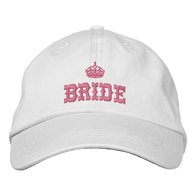 Casquette Brodée Mariée rose avec couronne (Devant)
