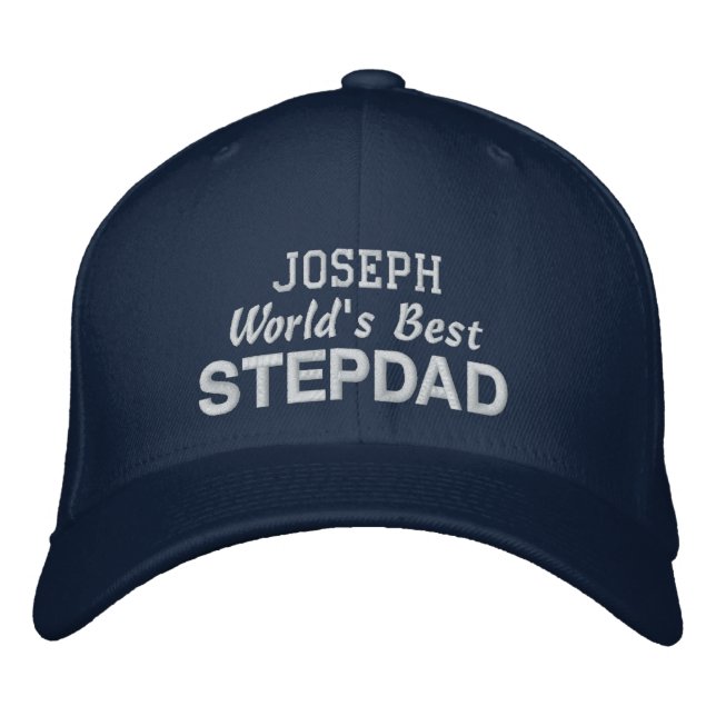 Casquette Brodée Meilleur STEPDAD du monde Nom personnalisé BLUE 02 (Devant)