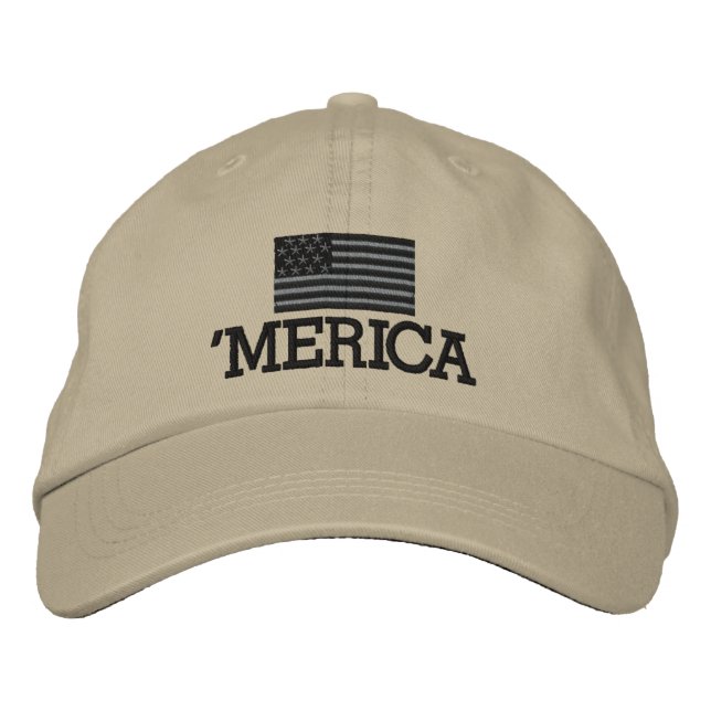 Casquette Brodée Merica avec drapeau américain gris et noir (Devant)