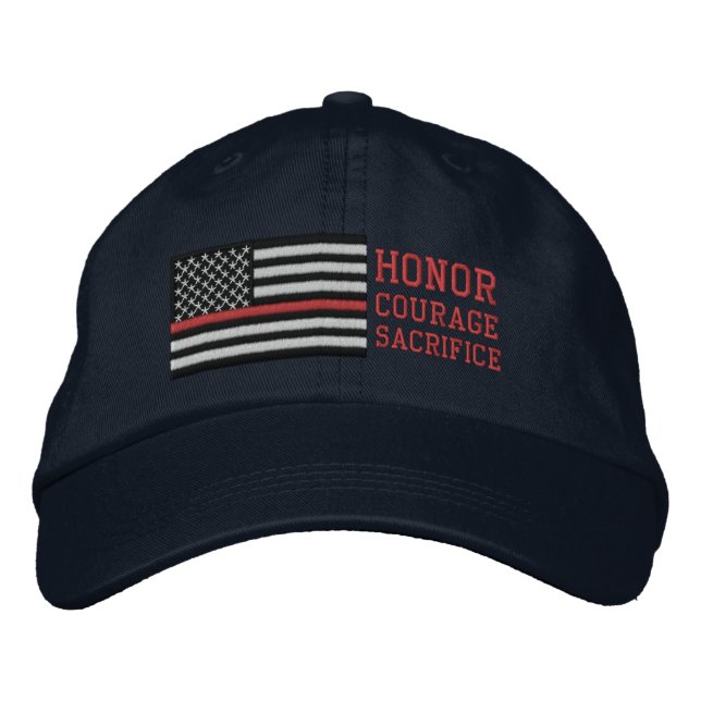 Casquette Brodée Mince Red Line US Drapeau Honneur Courage Sacrific (Devant)