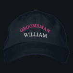 Casquette Brodée Moderne Groomsman Bachelor Party Custom<br><div class="desc">Ajoutez un nom et le rôle à jouer au mariage en cliquant sur le bouton "Personnalisé". Cette casquette chic et élégante est le souvenir parfait d'une escapade mémorable avec vos copains préférés. Le devant du casquette présente une typographie "Groomsman" d'inspiration sportive qui saisit parfaitement le plaisir et la camaraderie de...</div>