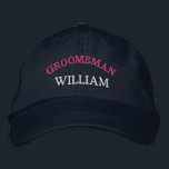 Casquette Brodée Moderne Groomsman Bachelor Party Custom<br><div class="desc">Ajoutez un nom et le rôle à jouer au mariage en cliquant sur le bouton "Personnalisé". Cette casquette chic et élégante est le souvenir parfait d'une escapade mémorable avec vos copains préférés. Le devant du casquette présente une typographie "Groomsman" d'inspiration sportive qui saisit parfaitement le plaisir et la camaraderie de...</div>