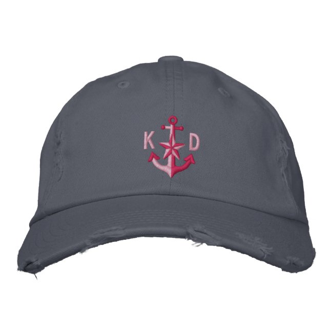 Casquette Brodée Monogramme d'Ancre rose étoile personnalisée (Devant)