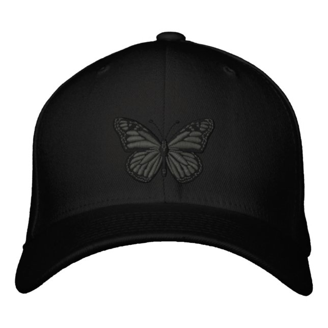 Casquette Brodée Noir sur le papillon Monarque Noir (Devant)
